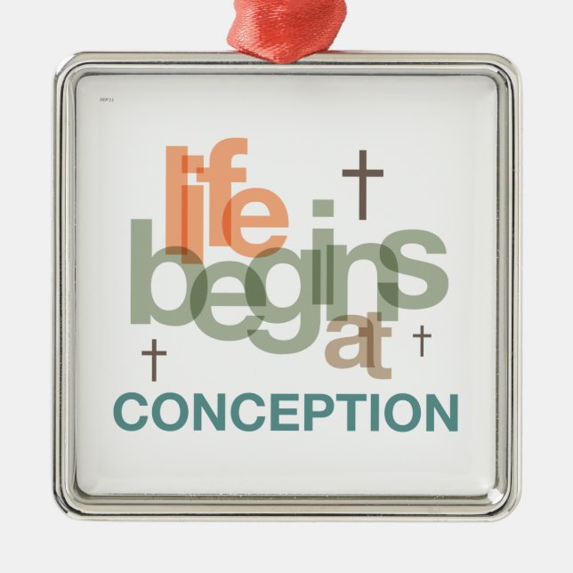 Life Begins At Conception Metal Tree Decoration (Front)