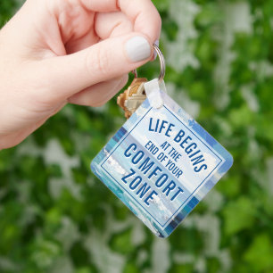 Life Begins At Motivational Quote Keepsake Key Ring