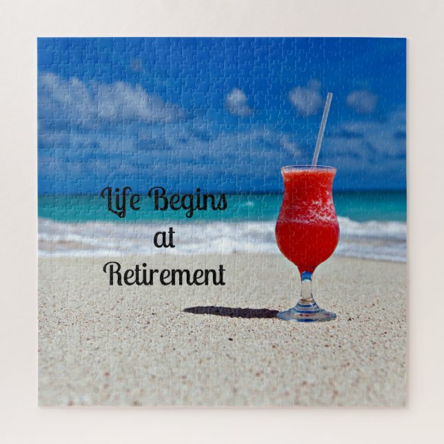 Life Begins at Retirement--Frosty Drink on Beach, Jigsaw Puzzle (Vertical)