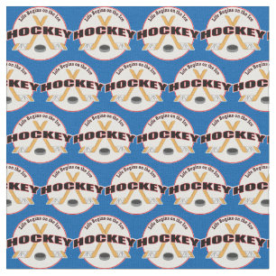 Life Begins Crossed Hockey Sticks and Puck Fabric