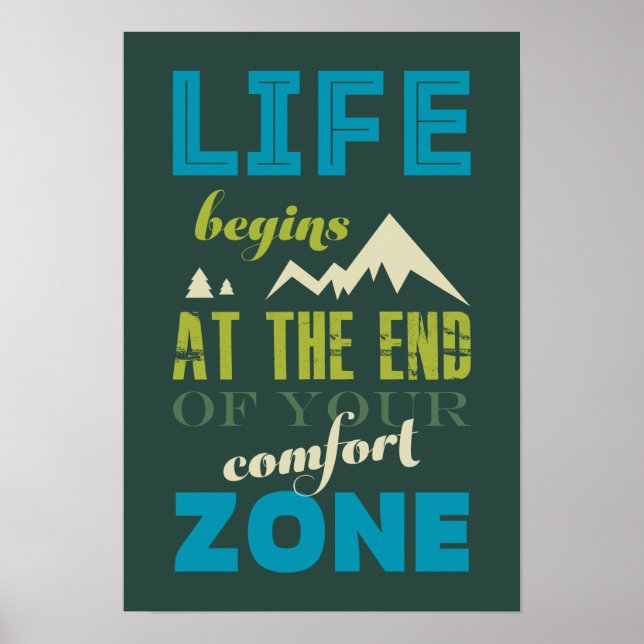 Life begins Inspirational Quote Typography Poster (Front)