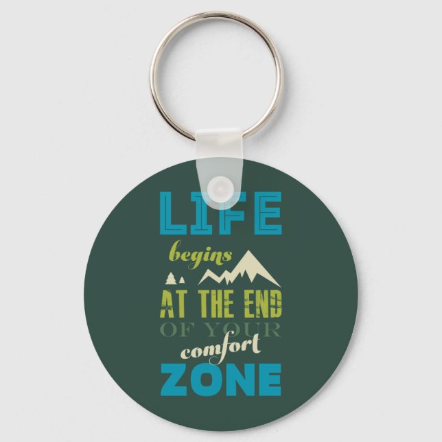 Life begins Inspirational Quote Typography Print Key Ring (Front)