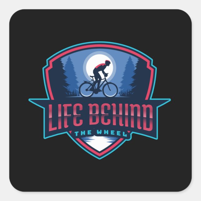 Life behind the wheel cycling square sticker (Front)