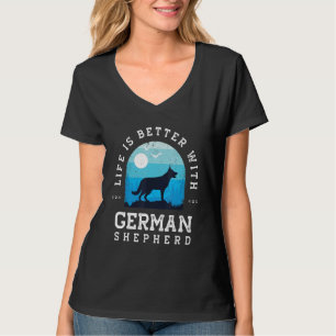Life Better German Shepherd Vintage Blue Dog Mom D T-Shirt