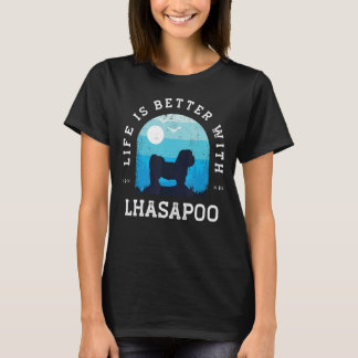 Life Better Lhasapoo Vintage Blue Dog Mum Dad T-Shirt