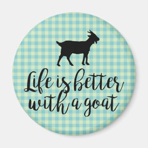 Life Better With Goat Blue Country Plaid Magnet