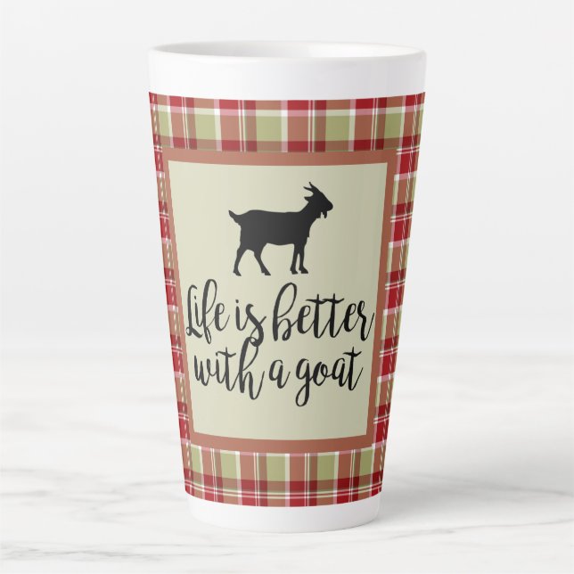 Life Better With Goat Plaid  Latte Mug (Front)