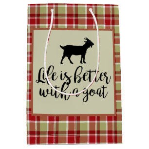 Life Better With Goat Plaid Medium Gift Bag