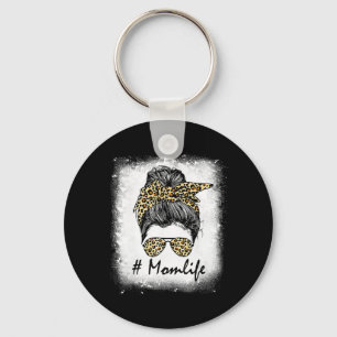 Life Bleached Mum Life Leopard Messy Bun Women Key Ring