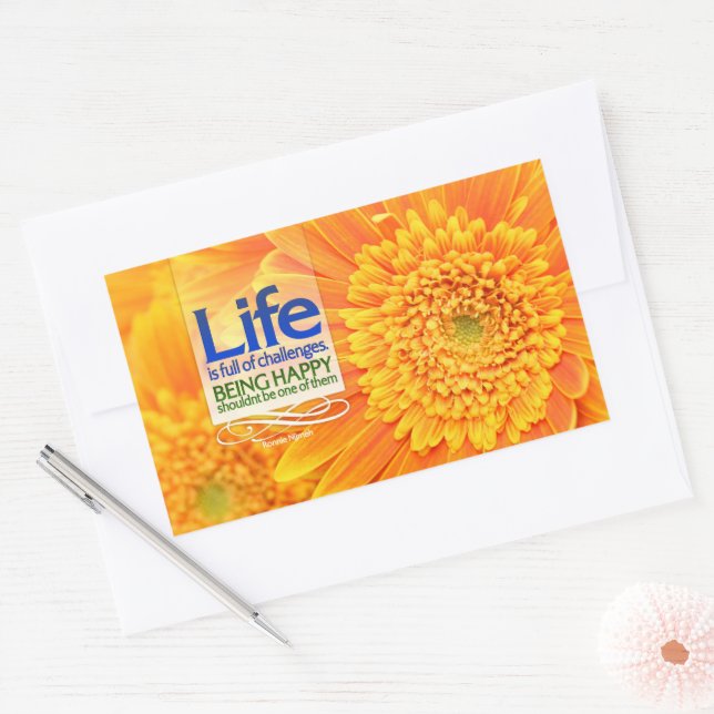 "Life challenges & Happiness" Inspirational Quote Rectangular Sticker (Envelope)