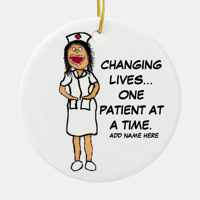 Life Changing Nurse Cartoon Ceramic Tree Decoration (Front)