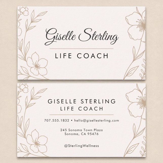 Life Coach Botanical Flowers Blush and Black  Business Card (Creator Uploaded)