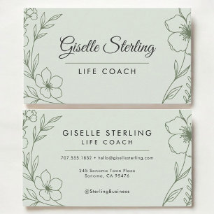 Life Coach Botanical Sage Green Modern Business Card