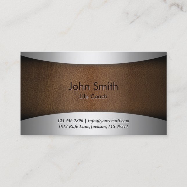 Life Coach Classy Leather Metallic Business Card (Front)
