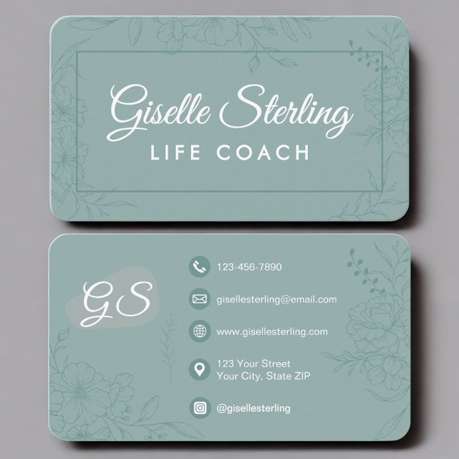 Life Coach Green Teal Floral Business Card (Creator Uploaded)