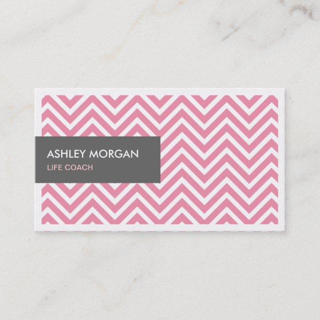 Life Coach  - Light Pink Chevron Zigzag Business Card (Front)