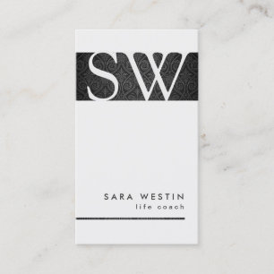 LIfe Coach Personal Services Monogram Black Damask Business Card