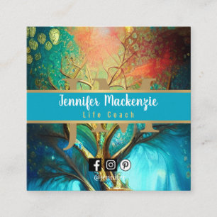 Life Coach Therapist Rainbow Tree of Life Square Business Card