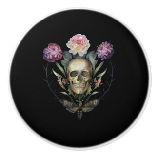 Life & Death - Skull, Botanical Flowers, Deaths Ceramic Knob