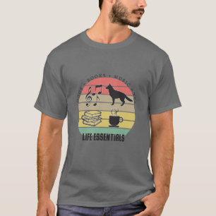 Life Essentials Dogs, Tea, Books, Music Vintage T-Shirt