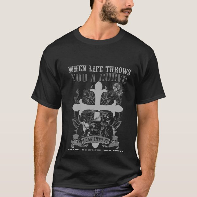 Life & Faith Christian Biker  Motorcycle Jesus Des T-Shirt (Front)