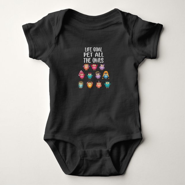 Life Goal Pet All The Owls Cute Owl Lovers Baby Bodysuit (Front)