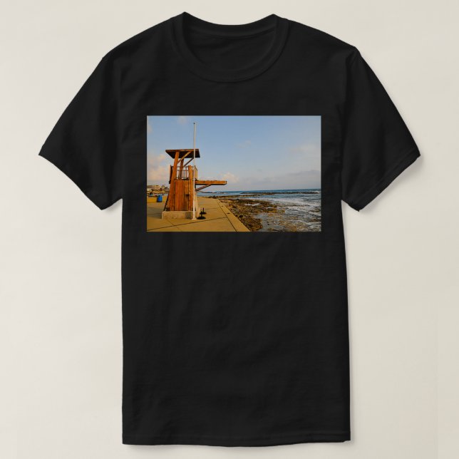 life guard station on the beach at Paphos Cyprus T-Shirt (Design Front)