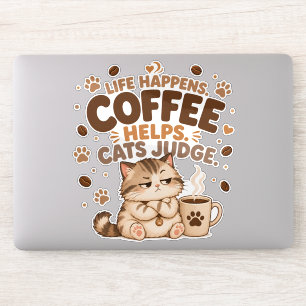 Life Happens Coffee Helps Cats Judge Sticker