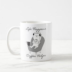 Life Happens Coffee Helps Cute Funny Cat Theme Mug