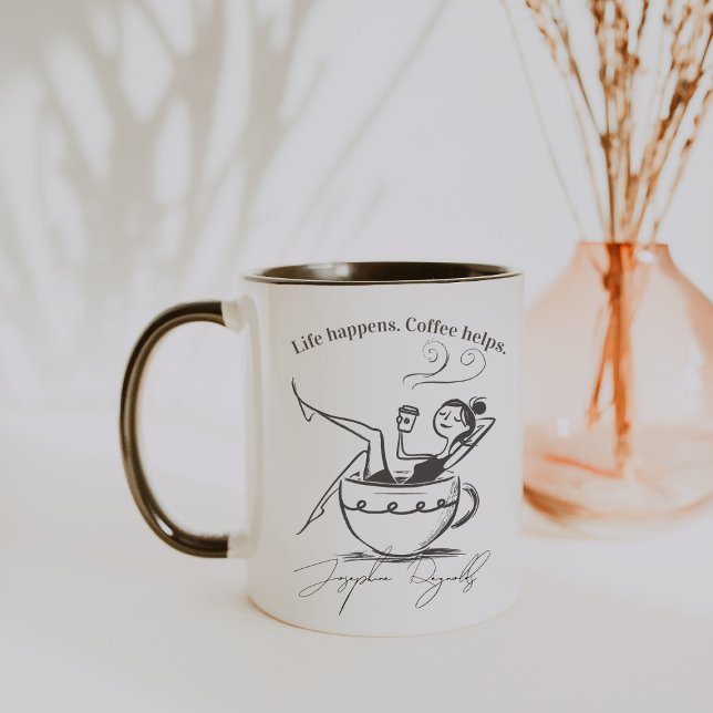 Life Happens. Coffee Helps. Minimalist Monogram Mug (Creator Uploaded)