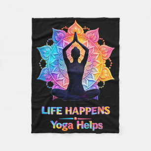 Life Happens Yoga Helps Meditating Yoga Mandala Lo Fleece Blanket
