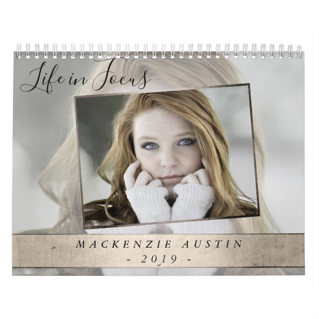 Life in Focus | Elegant Gold Custom 12 Photo Calendar (Cover)