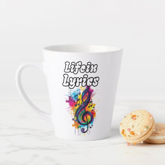 "Life in Lyrics" colour notes typography design Latte Mug (In Situ)
