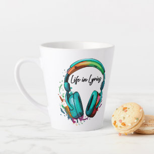"Life in Lyrics" multi colored headphone Art  Latte Mug