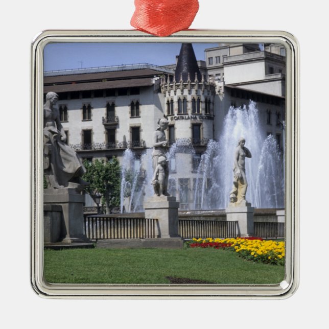 Life in Spain the beautiful Plaza Cataluna with Metal Tree Decoration (Front)