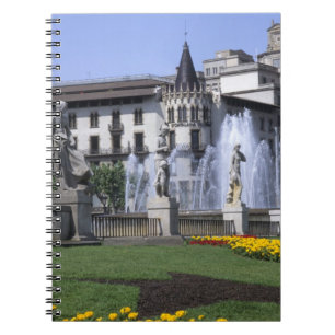 Life in Spain the beautiful Plaza Cataluna with Spiral Notebook