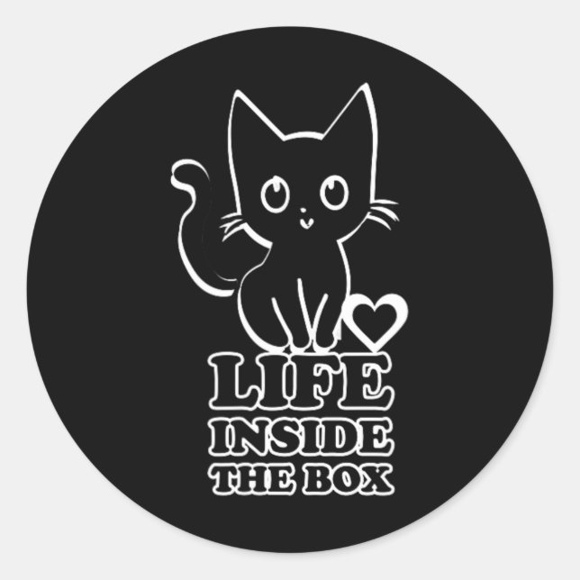 Life Inside The Box - Black Kitty Cat  Classic Round Sticker (Front)