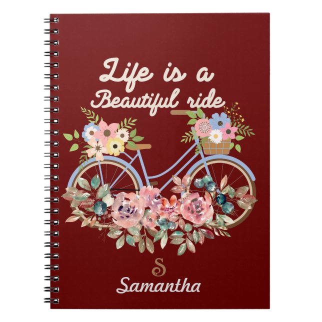 Life is a Beautiful Ride Quotes Spring Floral Name Notebook (Front)