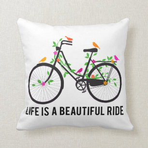 Life is a beautiful ride, vintage bicycle cushion