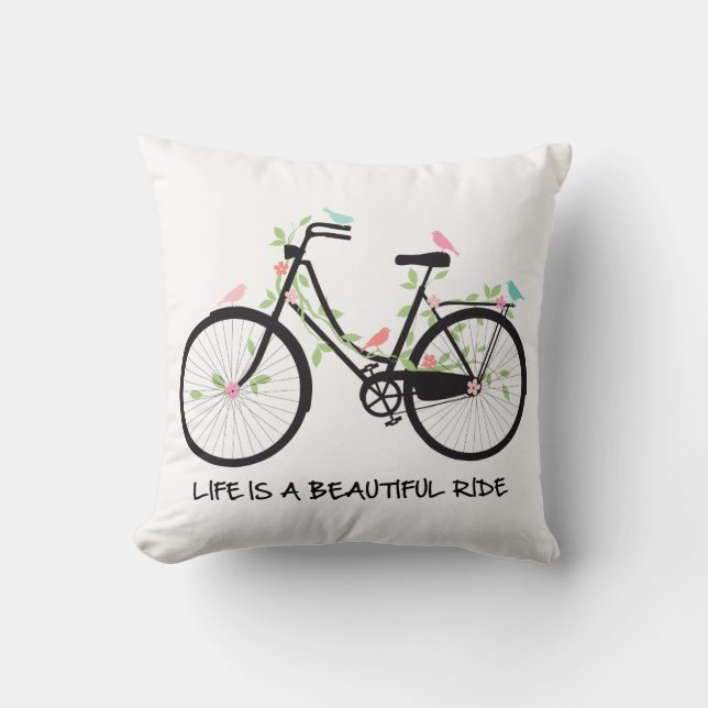 Life is a beautiful ride, vintage bicycle cushion (Front)