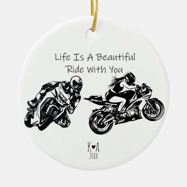 Life is a beautiful ride with you, Personalised Ceramic Tree Decoration (Front)