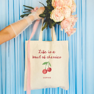 Life is a Bowl of Cherries   Cute Red Retro Script Tote Bag