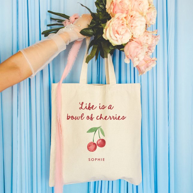 Life is a Bowl of Cherries | Cute Red Retro Script Tote Bag (Creator Uploaded)