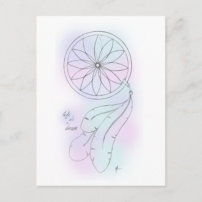 'Life Is A Dream' Pastel Dreamcatcher Postcard (Front)