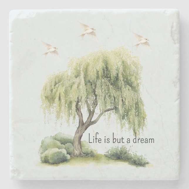 Life is a dream Tree Birds Stone Coaster (Front)