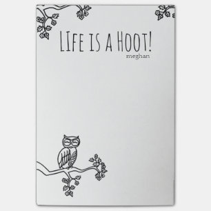 Life is a Hoot! Cute Owl Add Name Black and White Post-it Notes