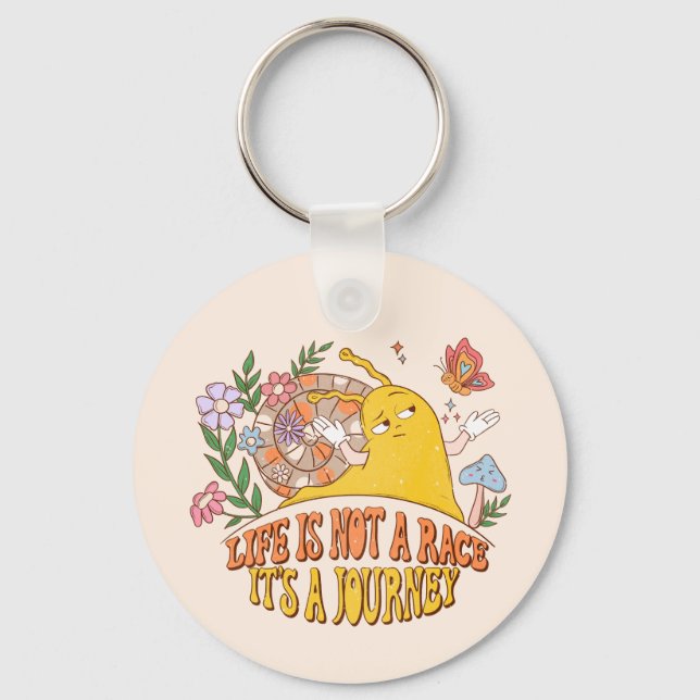 Life Is A Journey – Cute Snail, Mushrooms & Flower Key Ring (Front)