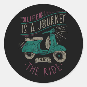 Life Is A Journey Enjoy The Ride Moped Vintage Classic Round Sticker