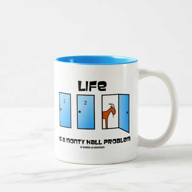 Life Is A Monty Hall Problem (Three Doors) Two-Tone Coffee Mug (Right)