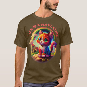Life Is A Simulation Nihilist Cute Kitty Design T-Shirt